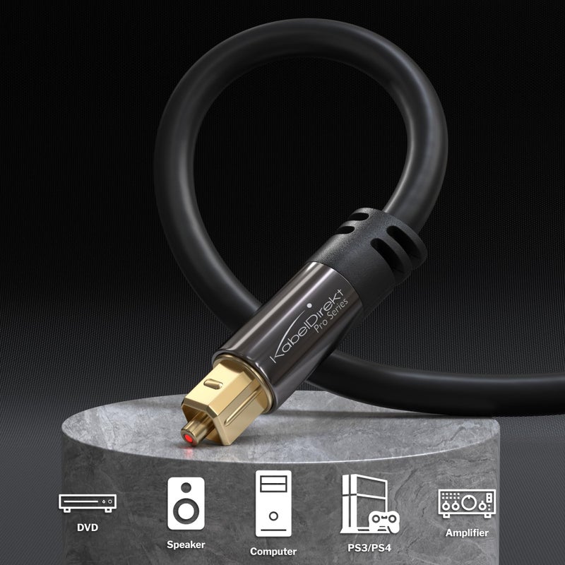 KabelDirekt TOSLINK â€“ Optical Audio Cable â€“ 50ft â€“ Fiber Optic Cord, S/PDIF Digital Audio Optical Cable for Soundbar, Stereo Systems, Home Cinema, Xbox One/PS4 â€“ Designed in Germany - Image 2